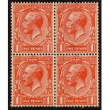 GB.GEORGE V 1924-26 1d scarlet on experimental paper (wmk 111a), SG 419b, never hinged mint BLOCK OF