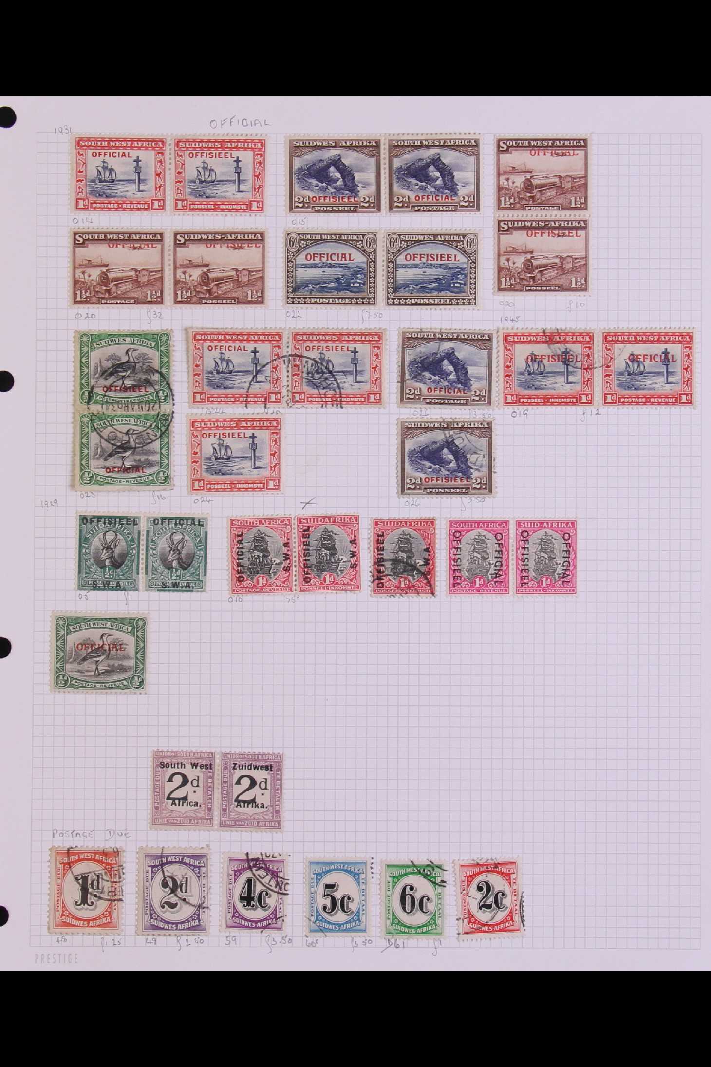 SOUTH WEST AFRICA 1923 - 1990's COLLECTION of mint & used on leaves, 1923 opts to 4d & 1s pairs - Image 10 of 10