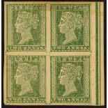 INDIA 1854 2a green, SG 31, unused BLOCK OF FOUR with sheet margin at right showing frame lines, 4