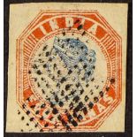 INDIA 1854-55 4a blue and red 4th printing, SG 23, used with 4 margins & diamond of dots