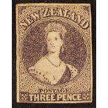 NEW ZEALAND 1862-64 3d brown-lilac wmk Large Star, SG 40, mint part OG with 4 margins, some mild