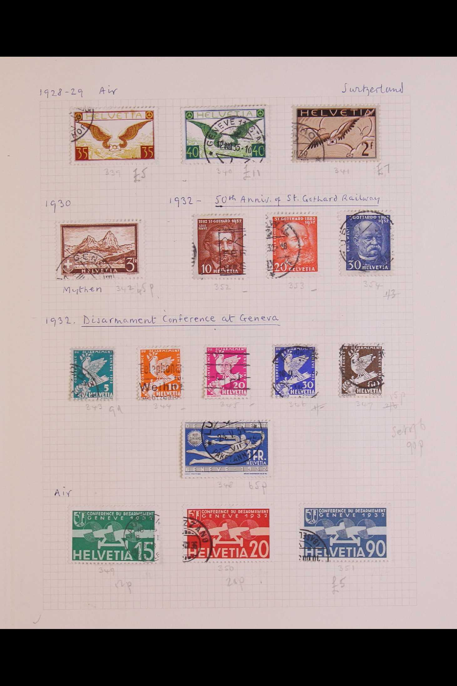 SWITZERLAND 1850 - 1959 COLLECTION of chiefly used stamps on leaves, incl 1850 5r & 10r, 1851 5r, - Image 9 of 17
