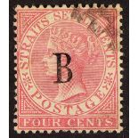 BR. P.O.s IN SIAM 1882-85 4c rose, wmk Crown CC, SG 3, very fine used with 'chequer-board' cancel