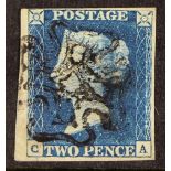 GB.QUEEN VICTORIA 1840 2d deep full blue 'CA' plate 2, SG 4 (Spec DS7), used with 4 margins and