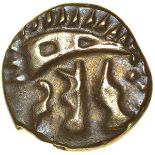 Duro Boat Bird. c.50-30 BC. Celtic silver quarter stater (probably with a bit of gold). 10mm. 1.20g.