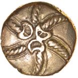 Addedomaros Spiral. Sills class 3, dies 27/39. c.45-20 BC. Celtic gold stater. 17mm. 5.39g.