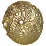 Huxtable’s Eagles. Sills dies 4/6. c.55-45 BC. Celtic gold quarter stater. 11mm. 0.87g.