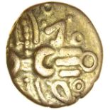 Tasciovanos Verlamion. Sills class 4a. c.25BC-AD10. Celtic gold quarter stater. 11mm. 1.30g.