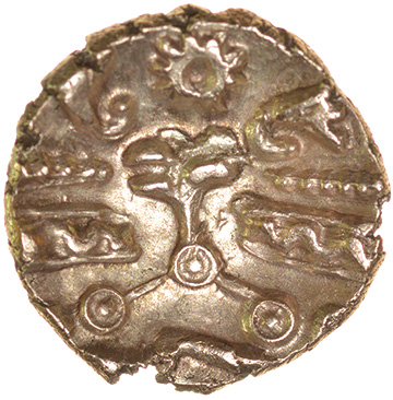 S-Type. Sills British Le2. c.52-47 BC. Celtic gold quarter stater. 12mm. 1.34g. - Image 2 of 2