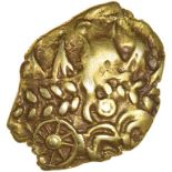 Three Wheels Right Type. Eight Spokes Type. c.50-30 BC. Celtic gold quarter stater. 12-14mm. 1.33g.