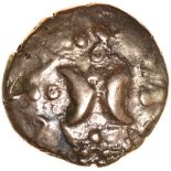 Freckenham Crescents. Ring and Star Type. c.30-10 BC. Celtic gold stater. 16mm. 5.18g.