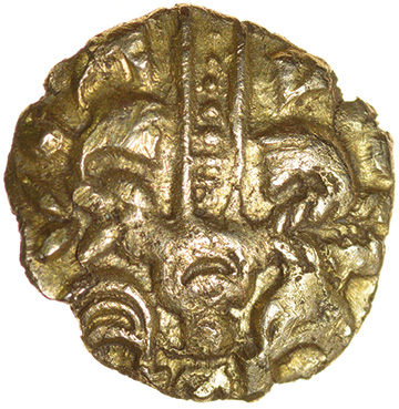 Harlow Flyer. Sills British Ld2 Local issues. c.55-45 BC. Celtic gold quarter stater. 12mm. 1.11g.