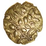 Eye Horse. c.55-45 BC. Celtic gold quarter stater. 12mm. 1.35g.