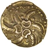 Addedomaros Spiral. Sills class 3. c.45-25 BC. Celtic gold stater. 19mm. 5.56g.