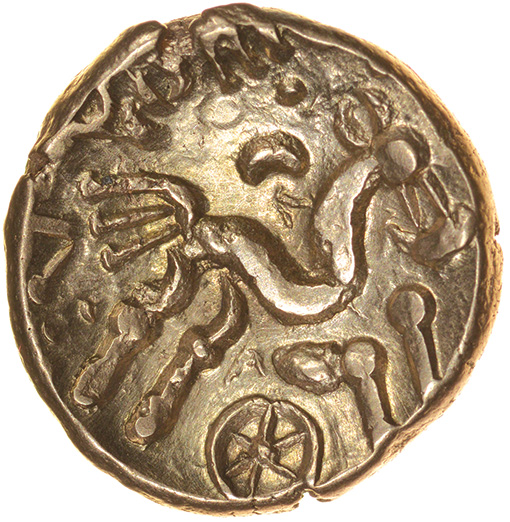 Corio Tree. Tiny V Type. c.20BC-5AD. Celtic gold stater. 17mm. 5.38g. - Image 2 of 2