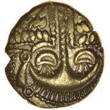 Cheriton Smiler. Eyelash Type. c.55-45 BC. Celtic gold stater. 16-18mm. 5.17g.