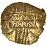 Tasciovanos Tascio Ricon with Dotted O. c.20BC-AD10. Celtic gold stater. 17-19mm. 5.41g.