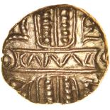 Cunobelinus Biga. Flatter Panel/Fatter Horse Type. c.AD8-41. Celtic gold stater. 17mm. 5.52g.