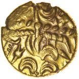 Tincomarus Alfriston. Sills class 2, dies 3/5. c.25BC-AD10. Celtic gold stater. 17mm. 5.37g.