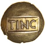 Tincomarus Warrior. Serif Type. c.25BC-AD10. Celtic gold stater. 17mm. 5.37g.