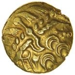 Selsey Two Faced. No Bars Type. c.55-45 BC. Celtic gold stater. 18mm. 6.08g.