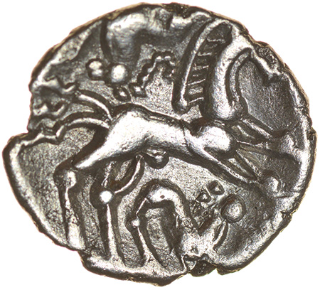 Abingdon Head. c.55-45 BC. Celtic silver unit. 15mm. 1.12g. - Image 2 of 2