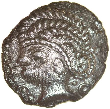 Ape Face. Dandelion. Talbot Bury D, dies B/4. c.50-15 BC. Celtic silver unit. 15mm. 1.23g.