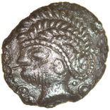 Ape Face. Dandelion. Talbot Bury D, dies B/4. c.50-15 BC. Celtic silver unit. 15mm. 1.23g.