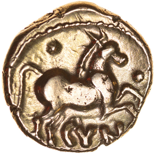 Cunobelinus No Branch. Sills class 4, dies 41/74. c.AD8-41. Celtic gold stater. 17mm. 5.48g. - Image 2 of 2