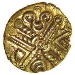 Harlow Wheel. Sills British Lb2, class 1. c.55-45 BC. Celtic gold quarter stater. 13mm. 1.25g.