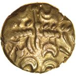 Commios E-Type. Sillsclass 2, dies 18/29.c.50-40 BC. Celtic gold stater. 15-17mm. 5.53g.