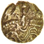 Savernake Wheel. c.30-1 BC. Celtic gold quarter stater. 11mm. 1.22g.