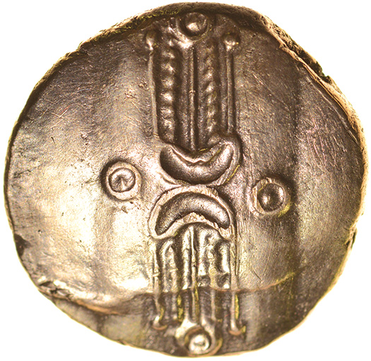 Dubnovellaunos Branch. E Type. Sills class 2c. c.5BC-AD10. Celtic gold stater. 18mm. 5.40g.