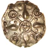 Gisleham Glory. Talbot Saham Toney Quarter. c.40-20 BC. Celtic gold quarter stater. 11mm. 1.00g.