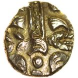 Harlow Flyer. Sills British Lb2, class 1. c.55-45 BC. Celtic gold quarter stater. 12mm. 1.12g.