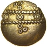 Selsey Tramlines. Sills dies 1/1. c.55-45 BC. Celtic gold quarter stater. 11mm. 1.17g.