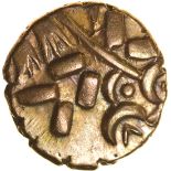 Domino. c.45-10 BC. Celtic gold stater. 18mm. 5.38g.