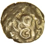 Norfolk Wolf. Talbot die group 4, dies M/18. Iceni. c.55-50 BC. Celtic gold stater. 16-18mm. 5.92g.