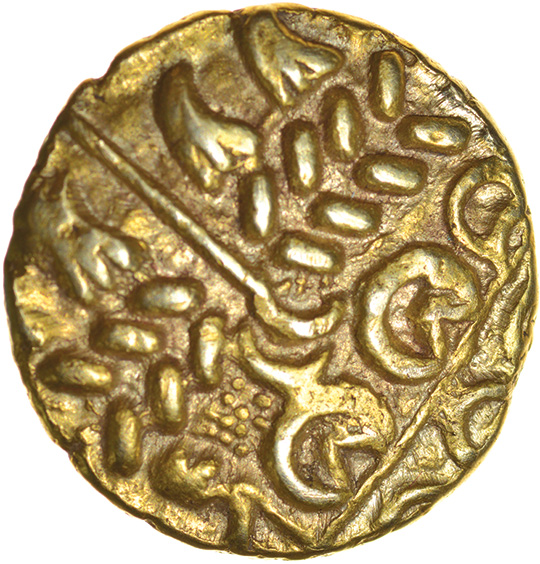 North East Coast. Chevron Type. Corieltauvi. c.60-50 BC. Celtic gold stater. 18mm. 6.03g.