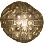 Andoco Phallic Bucranium. Catuvellauni. c.20BC-AD10. Celtic gold stater. 16-18mm. 5.40g.