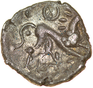 Four Spoked Wheel. Talbot EPH (A). Iceni. c.AD 10-25. Celtic silver half unit. 10mm. 0.38g. - Image 2 of 2