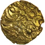 Two Wheels Right. Regini. c.50-30 BC. Celtic gold quarter stater. 12mm. 1.34g.