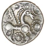 Face Over Horse. c.55-45 BC. Trinovantes. Celtic silver unit. 11mm. 0.93g.