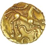 Corded Serpent. c.55-45 BC. Eastern. Celtic gold quarter stater. 12mm. 1.30g.