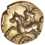 Andoco Crescent Wreath. c.20-1 BC. Catuvellauni. Celtic gold quarter stater. 11mm. 1.32g.