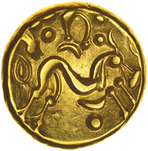 Gallic War Uniface. c.55-54 BC. Ambiani. Celtic Gold stater. 16mm. 6.26g.