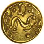 Gallic War Uniface. c.55-54 BC. Ambiani. Celtic Gold stater. 16mm. 6.26g.