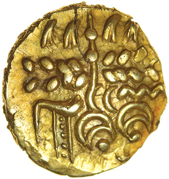 Corded Serpent. c.55-45 BC. Eastern. Celtic gold quarter stater. 12mm. 1.30g. - Image 2 of 2