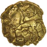 Climping Quarter. c.55-45 BC. Regini. Celtic gold quarter stater. 13mm. 0.95g.