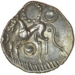 W-Forelegs Proto Boar with Grass. c.55-45 BC. Corieltauvi. Celtic silver unit. 15mm. 1.41g.